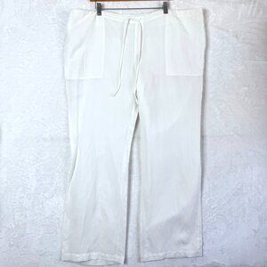 CABI Linen Lyocell Drawstring Piazza Coastal Wide Leg Pants Womens XL White 5079